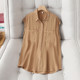 Drooping breathable sleeveless Tennis denim shirt for women's thin summer Korean casual and versatile loose white shirt top