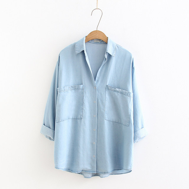 Tennis denim shirt for women in spring and summer new Korean style slim mid-sleeved loose versatile jacket base shirt top trendy