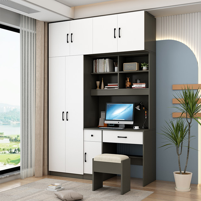 
Simple modern desktop computer table with wardrobe integrated table student writing desk desk small apartment one-piece cabinet