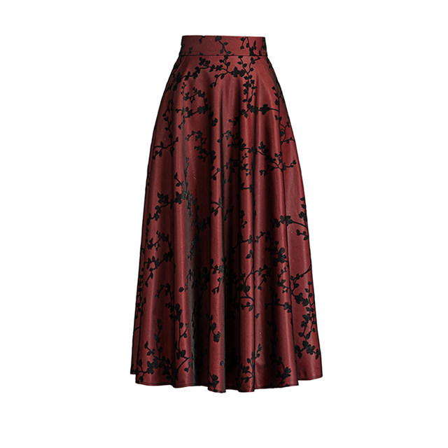 Printed skirt for women Spring and Autumn 2025 new high-waisted A-line skirt mid-length large swaying and slim pleated skirt umbrella skirt
