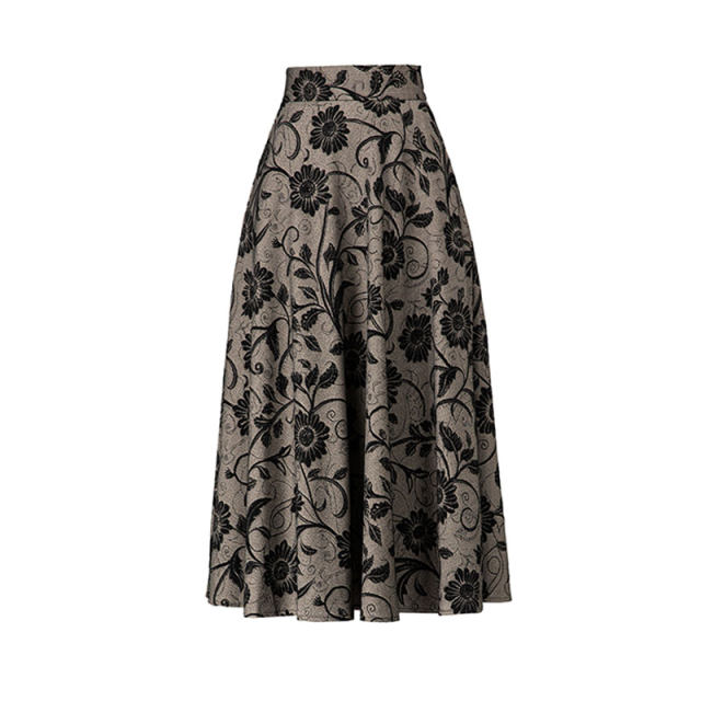 2025 Spring and Autumn New Printed Skirt for Women High Waist Slim Mid-Length Large Size Versatile A-line Umbrella Skirt
