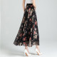 2025 new summer versatile floral chiffon skirt long skirt A-line large size high waist large mid-length women's skirt
