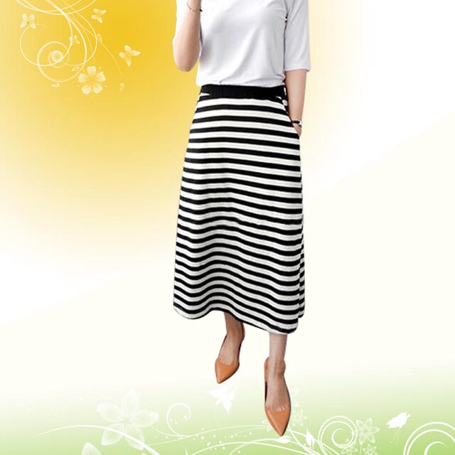 Temperament new large-size sports skirt for women in spring and autumn mid-length modal fashionable slim casual stripes a-line
