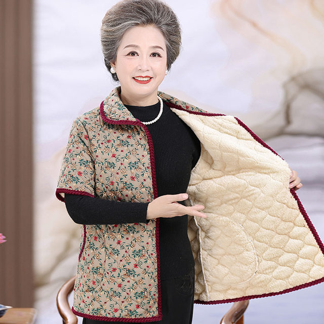 Middle-aged and elderly women's cotton vest women's autumn and winter outer wear short-sleeved cotton coat plus velvet half-sleeved cotton jacket mother's shoulder guard vest jacket