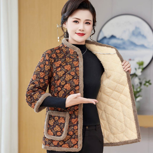 Mother's short-sleeved cotton coat, three-quarter sleeve vest, women's winter outer wear, velvet thickened vest, middle-aged and elderly cotton-padded jacket, vest