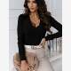 European and American Speed ​​Sales Spring and Autumn Fashion V-neck Lace Slim Slim white long-sleeved T-shirt bottoming shirt female T-shirt