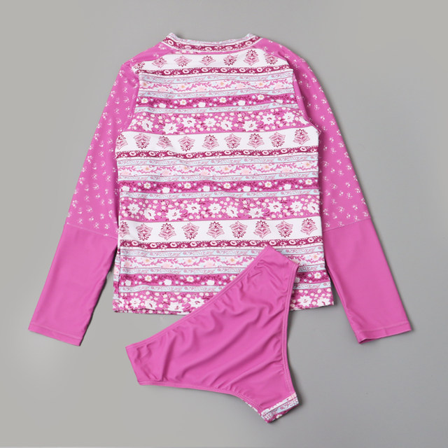 8818 Foreign Trade Children's Split Swimsuit Vacation Style Girl Sunscreen Long Sleeve Triangle Swimsuit Big Children Student Surfing Clothes