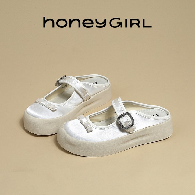 honeyGIRL half slippers for women 2025 summer new cross-section thick-soled toe shoes breathable casual and versatile single shoes