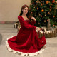 Large size fat mm sweet Christmas atmosphere sequin velvet waist dress for women in autumn and winter slim princess puffy skirt