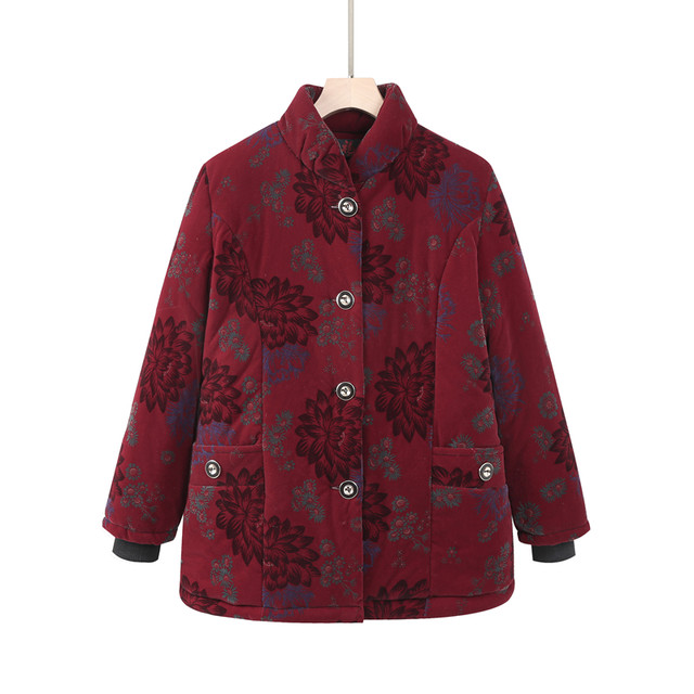 Middle-aged and elderly women's winter clothes, cotton-padded clothes, 60-year-old and 70-year-old grandmothers' velvet thickened cotton clothes, clothes for the elderly and old ladies' cotton-padded jackets