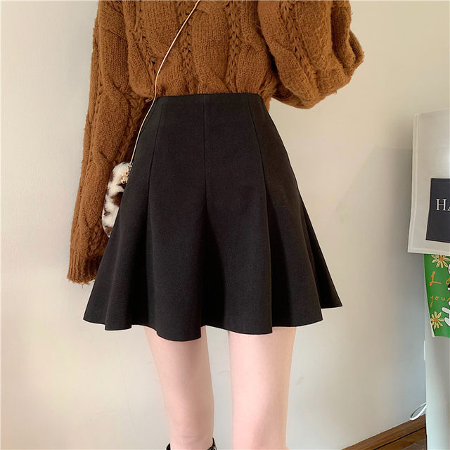 Mao woolen skirt autumn and winter large size fat MM high waist high waist versatile winter fluffy pleated skirt cover large swing A -line skirt