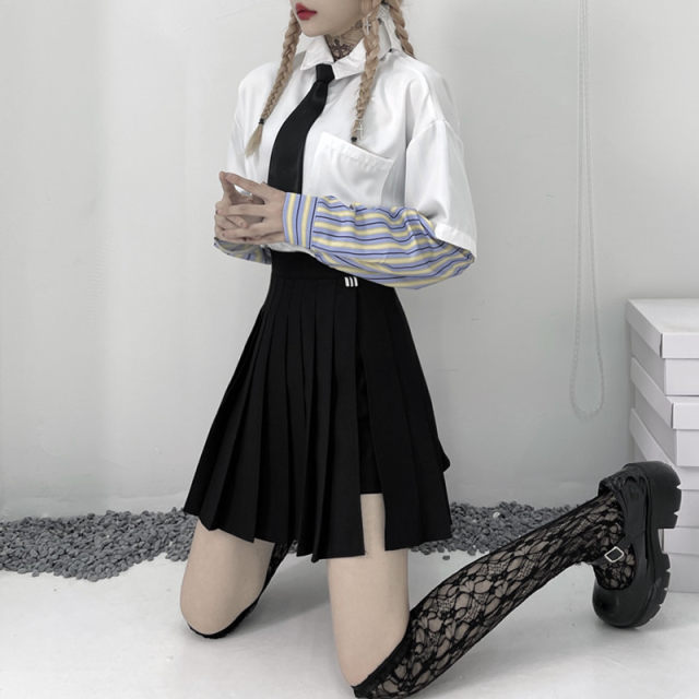 Fat mm slit pleated skirt pants high waist college style versatile solid color large swaying short skirt large size skirt women summer
