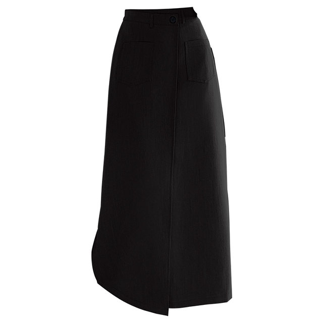Fat MM irregular skirt, long skirt, large -size solid color pocket work style suit, suit skirt covering thin A -line skirt autumn