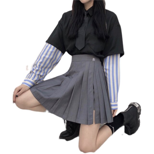 Fat mm slit pleated skirt pants high waist college style versatile solid color large swaying short skirt large size skirt women summer