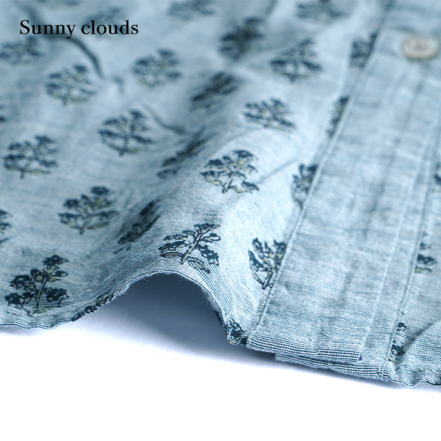 Sunny clouds cotton flared sleeve print style mid-length shirt