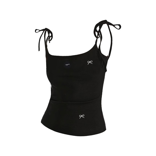 Black bow embroidered suspender vest for women in summer American hottie unique tight short top