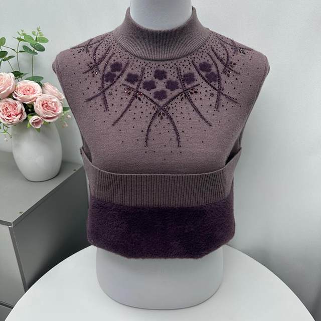 Mom integrated velvet thickened sweater women's winter dress half -high -necked wool sweater in the middle and old age with foreign shirts
