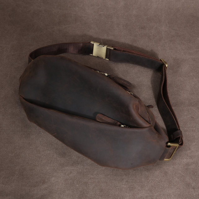 Crazy horse leather waist bag mobile phone bag men's waist bag pure cowhide retro fashion multi-functional versatile trendy leather crossbody chest bag