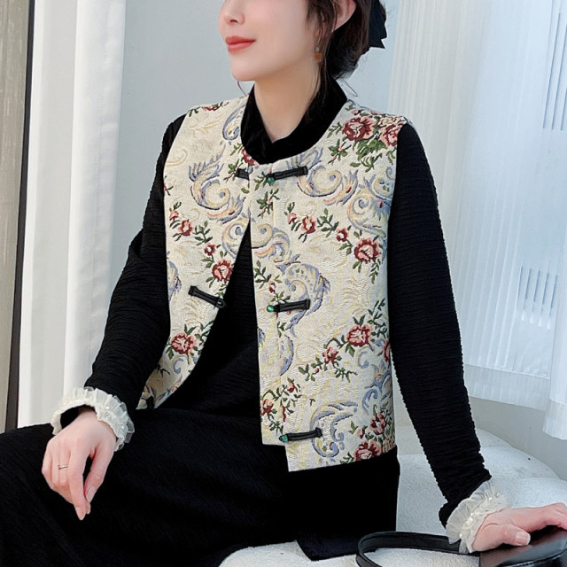 New Chinese style embroidered short vest jacket for women 2025 spring and autumn clothes new style buckle versatile national style top