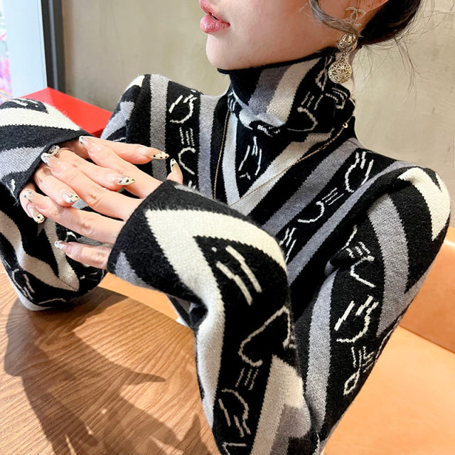 Takaitar sweaters autumn and winter women's 2024 new winter slim top -fitting pile collar bottoming shirt inside foreign women's clothing
