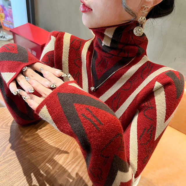 Takaitar sweaters autumn and winter women's 2024 new winter slim top -fitting pile collar bottoming shirt inside foreign women's clothing
