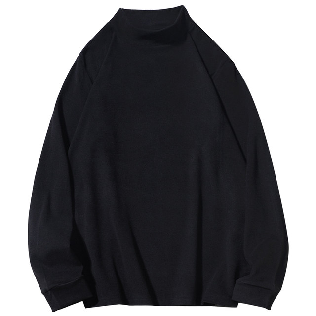 T-shirt heavy winter base shirt men's middle collar thick double-sided German vel long-sleeved half-high-neck inner fur-haired T-shirt