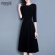 Autumn and winter small black skirt spring 2025 new temperament slim a-line skirt 7-quarter sleeve mid-length black base dress