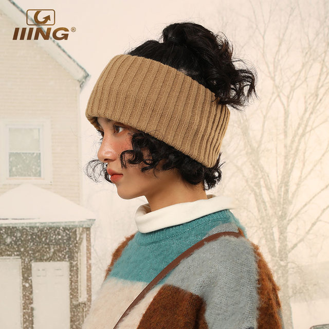 IING hat control winter sports knitted autumn and winter daily wearing wool head hoop wide edge head hoop solid color hair