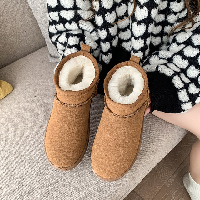 Zhou Dongyu's same style mini fur integrated snow boots for women in winter anti-slip plus velvet thickened short cotton boots bread shoes