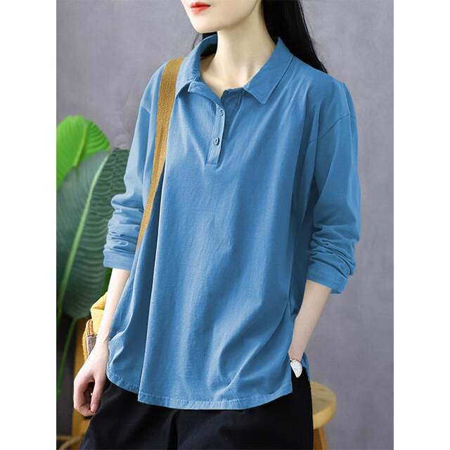 Purple Cotton POLO Polo Leading T -shirt Female Spring and Autumn Poor Spring and Autumn Paper Bottom Bottom Casual Various lapel top