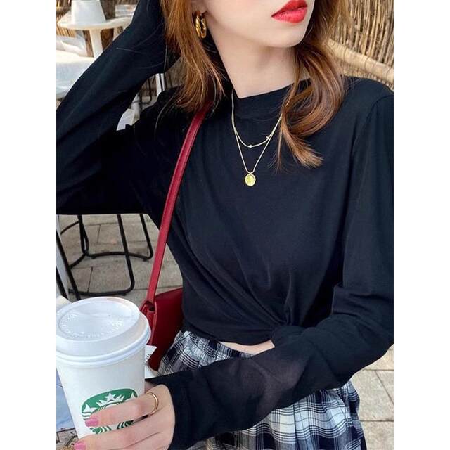 Green mask long-sleeved T-shirt for women in spring and summer new loose base shirt slimming sunscreen blouse round neck ice silk top