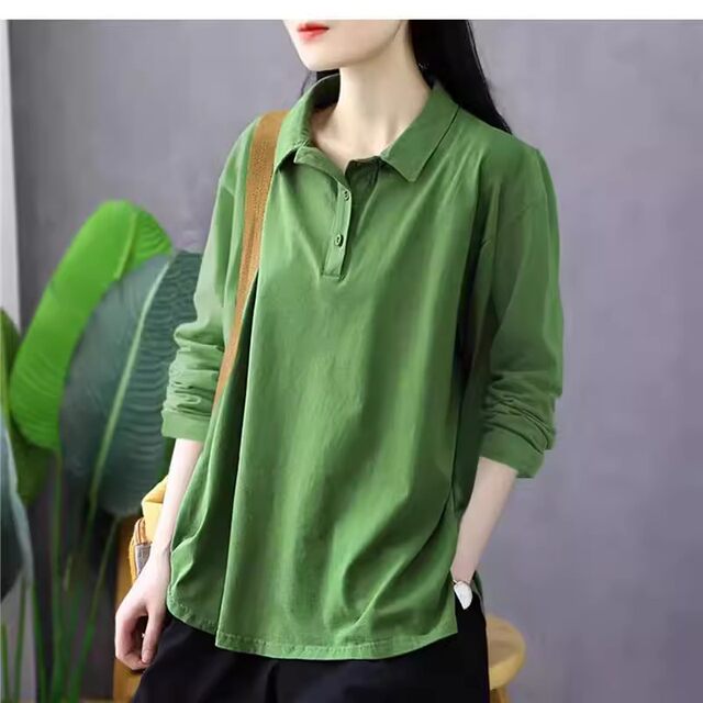 Purple Cotton POLO Polo Leading T -shirt Female Spring and Autumn Poor Spring and Autumn Paper Bottom Bottom Casual Various lapel top