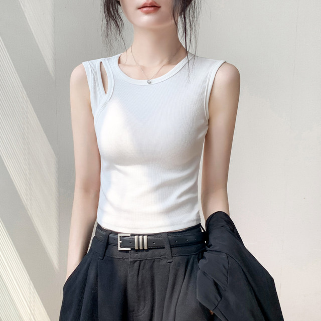 Hollow design white vest for women in summer wear 2025 new high-end slim fit slim inner sleeveless top for women