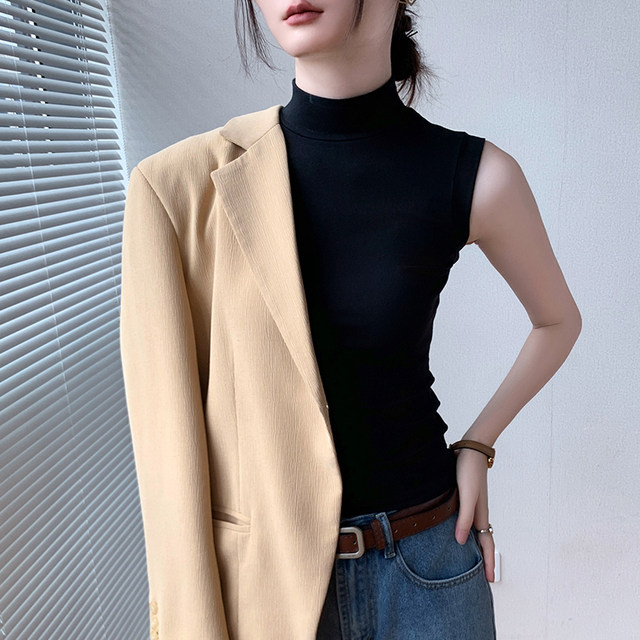 Half turtleneck sleeveless vest for women 2025 early autumn new solid color slim fit inner top with matching shirt