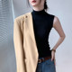 Half turtleneck sleeveless vest for women 2025 early autumn new solid color slim fit inner top with matching shirt