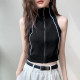 Women's halter sleeveless top 2025 spring and summer lapel pure cotton vest sports zipper sweatshirt vest short jacket
