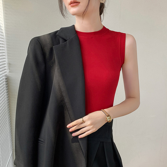 Solid color round neck vest for women 2025 autumn wear new slim fit inner bottom shirt cover sleeveless top for women