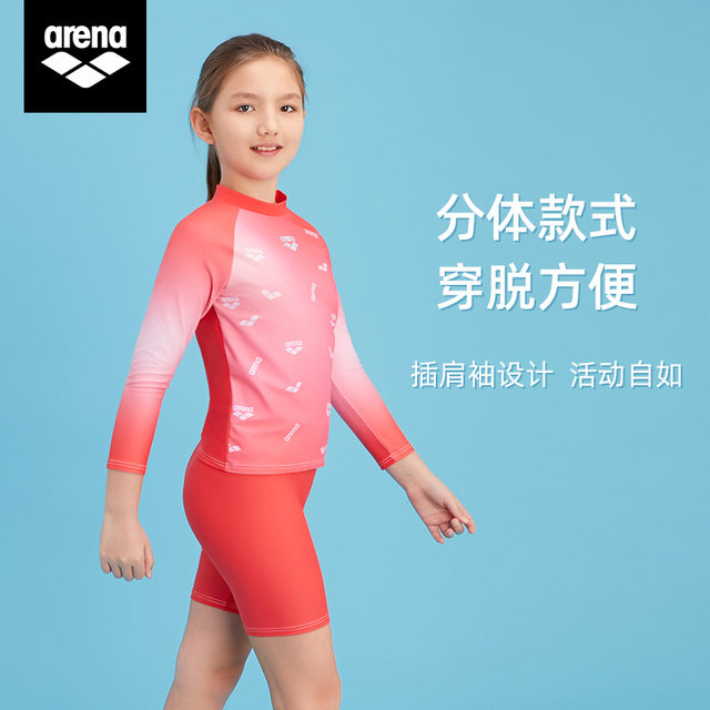 arena children and teenagers long-sleeved split sun protection quick-dry swimsuit women's medium-sized children's beach beach and seaside swimsuit