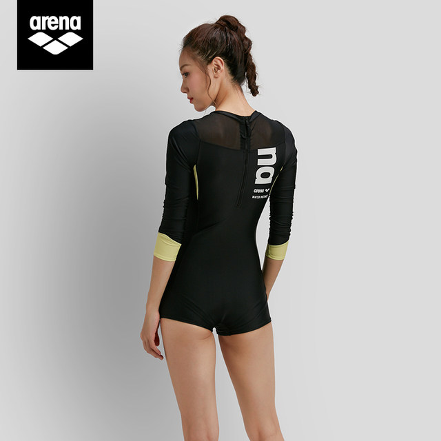 Arena swimsuit women's long-sleeved sun protection flat angle conservative one-piece slightly fat meat covering high-end hot spring swimming suit equipment