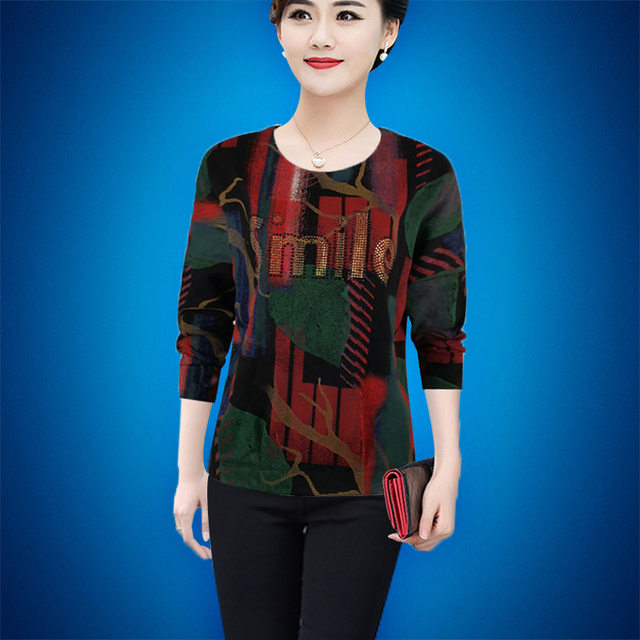 Mom pretend to be spring and autumn new middle -aged women's clothing autumn clothing long sleeves, middle -aged cotton cotton bottom shirt top
