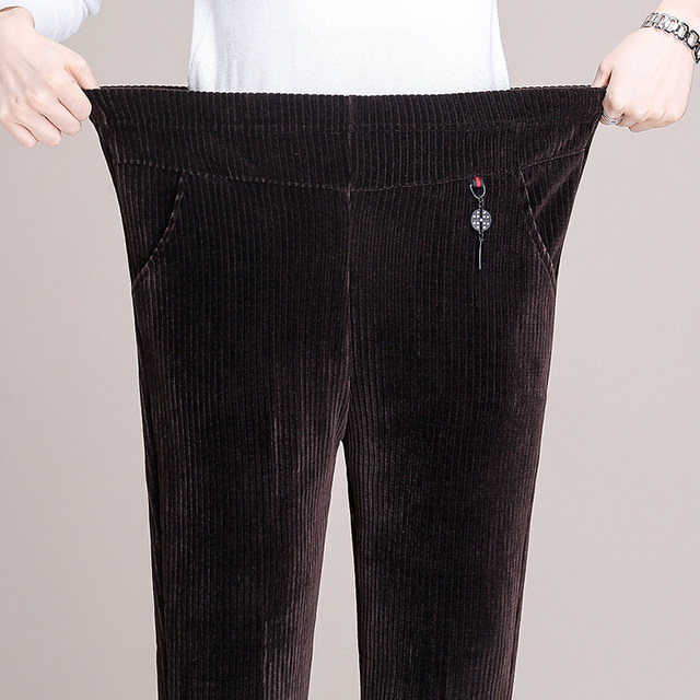 Cordylona mothers plus pants, children in autumn and winter, middle -aged and elderly women's pants loose outside wearing thick strips of velvet straight pants cotton pants