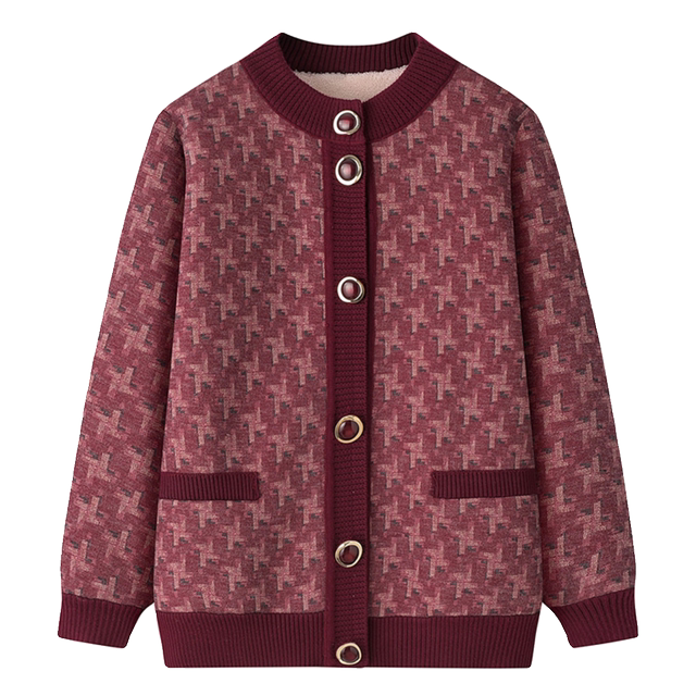 Middle -aged and elderly mother jacket autumn and winter sweater jacket 80 Old women's knitted cardigan grandma wear winter clothes plus velvet