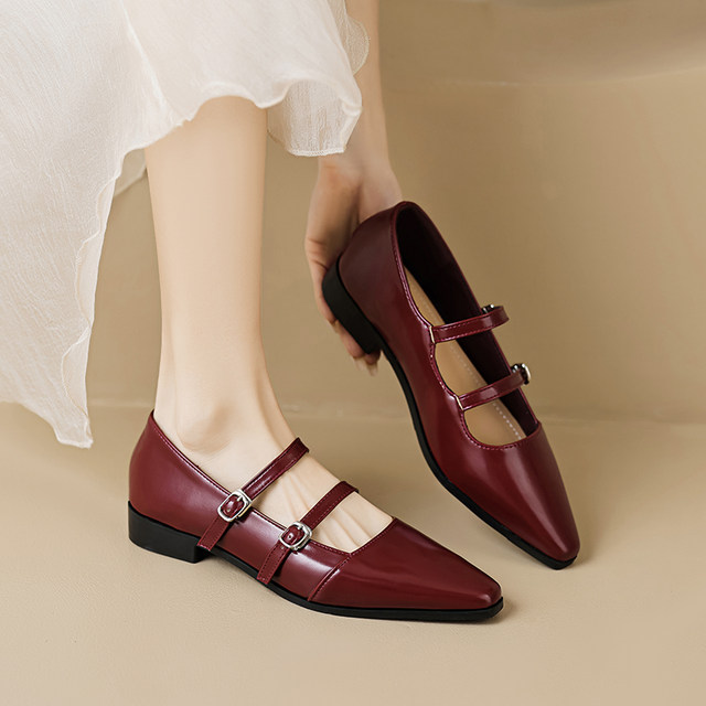 Pointed toe Mary Jane shoes for women 2025 new spring and autumn French soft sole retro leather shoes flat single shoes large size women's shoes