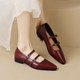 Pointed toe Mary Jane shoes for women 2025 new spring and autumn French soft sole retro leather shoes flat single shoes large size women's shoes