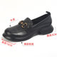Large size women's shoes 41 to 43 spring and autumn new genuine leather single shoes Loafer round toe thick heel thick sole wide foot fat foot leather shoes 42