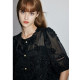 dfvc light luxury style heavy industry sequin three-dimensional embroidered shirt for women 2025 spring new loose black short-sleeved shirt