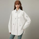 dfvc black cotton long-sleeved shirt for women in spring 2025 new beads loose slimming mid-length shirt
