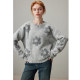 dfvc gray wool short round neck sweater for women 2025 winter new three-dimensional flower lazy style knitted sweater
