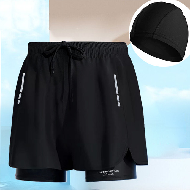 Hot spring men's swimming trunks plus size loose anti-embarrassment professional adult beach boxer swimming trunks quick-drying swimsuit