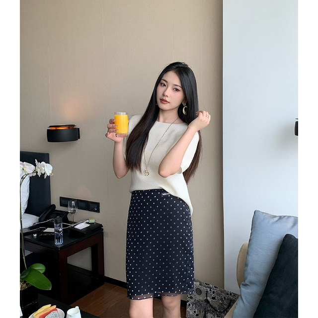 Benxi benxe miu ~ high-end casual mesh high waist hip short skirt retro polka dot A-line skirt women